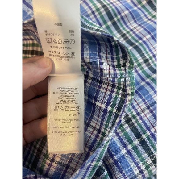 Ralph Lauren Slim‎ Fit Stretch Bright Blue Plaid Size XXL Professional Preppy - Picture 8 of 8